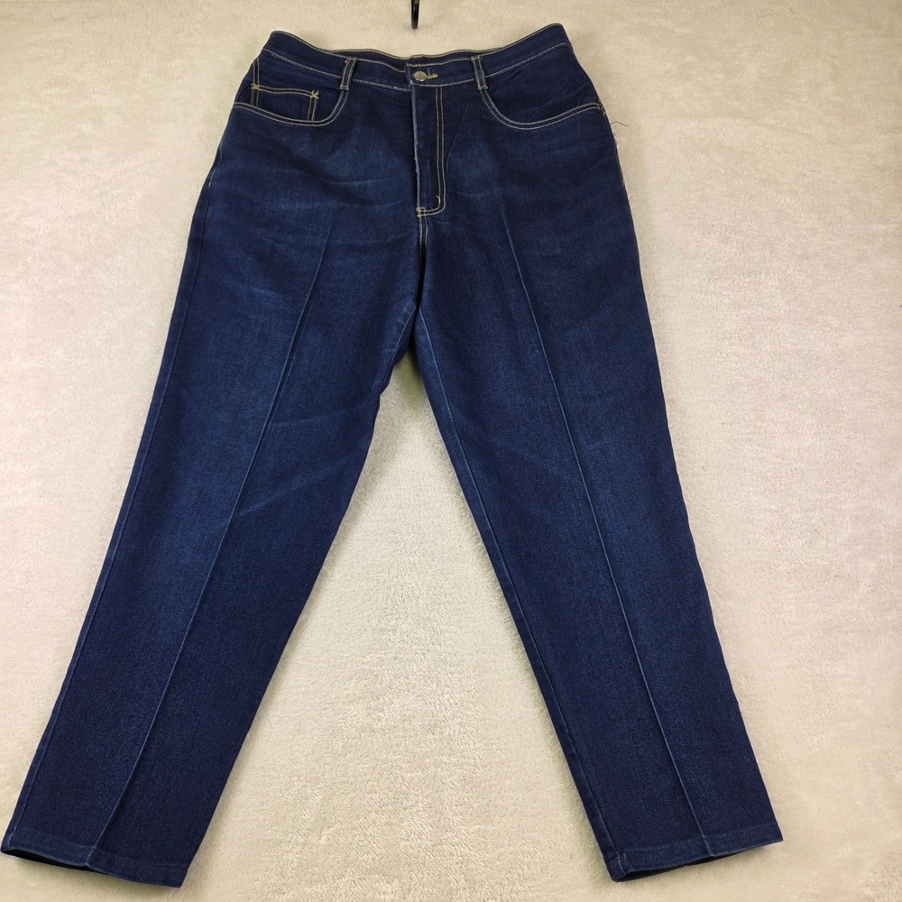 Vintage High Waisted Creased Denim Trousers Dark Wash Straight Leg Jeans